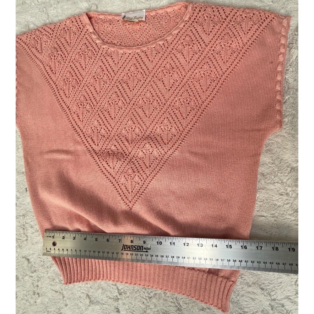 Vintage T. R. Bentley Short Sleeve Embroidered Knit Sweater Pullover Pink Beachy - Picture 8 of 8